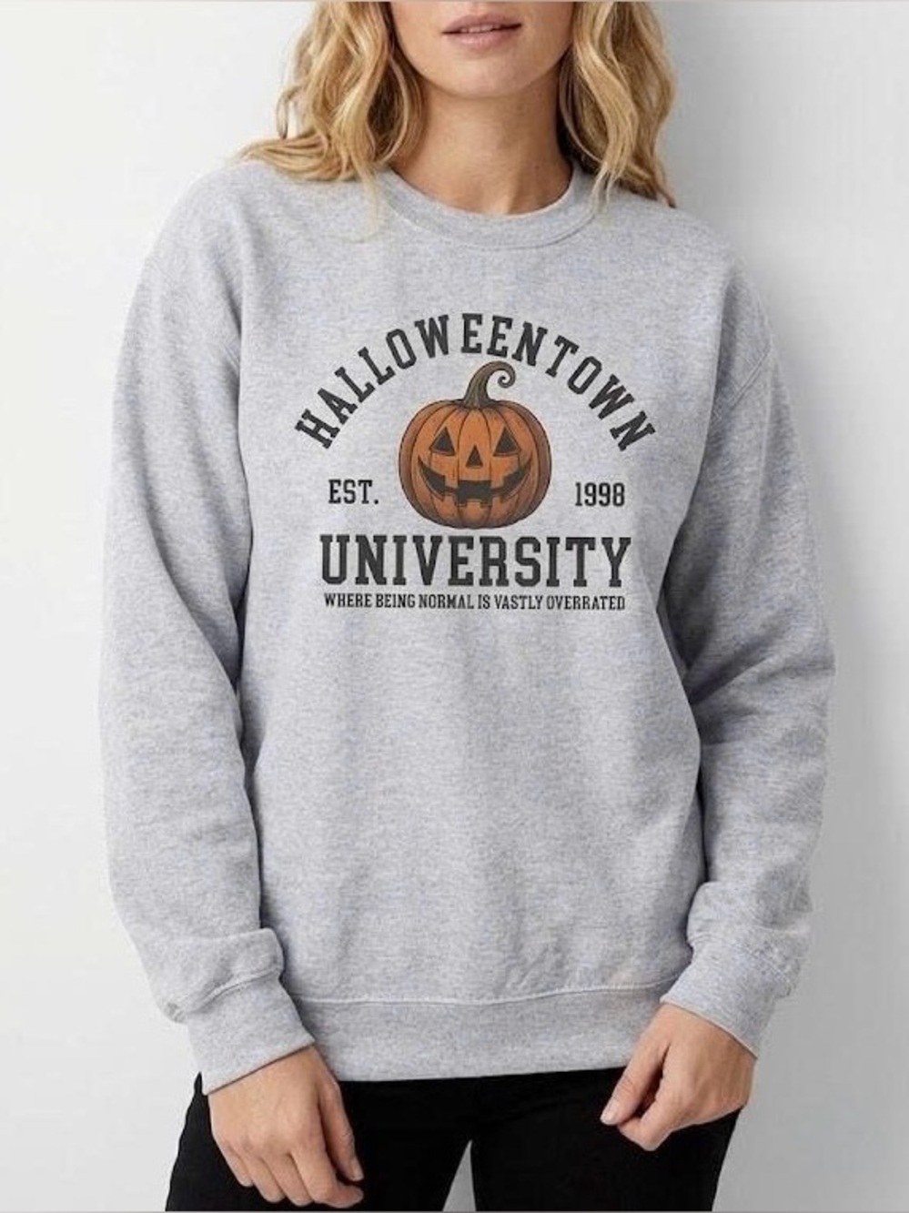 Halloweentown University Crewneck Sweatshirt Gray Est 1998 Fall Spooky Season - Picture 1 of 6